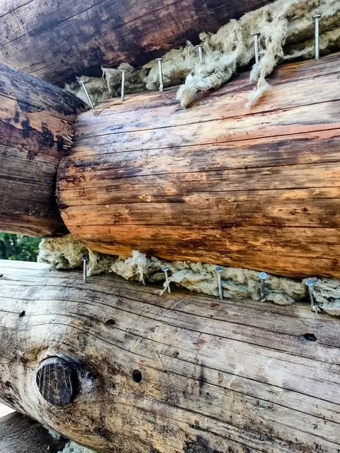 Close-up of a meticulously crafted log joint