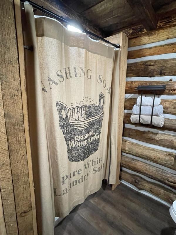 Canvas shower curtain.