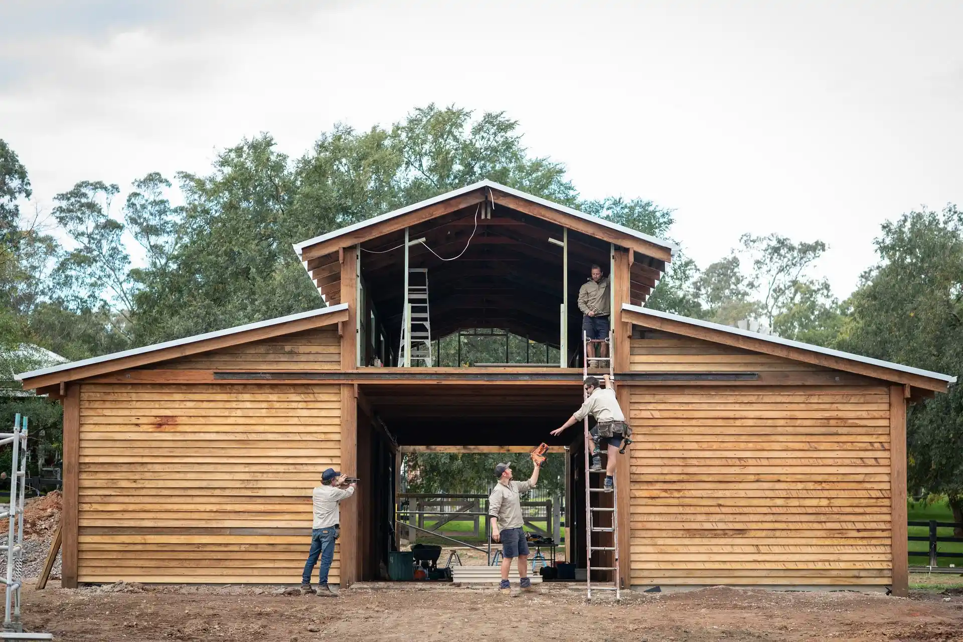 Post and Beam frame with visible steel plates at joints